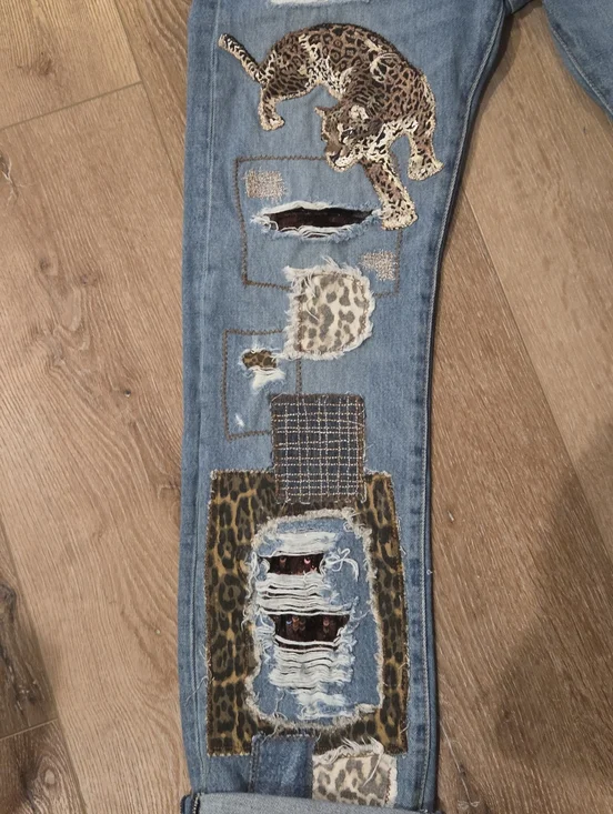 LEVI Button Fly 501 32x34 Upcycled Patchwork Jeans By ThreadsReclaimed - Picture 11 of 16